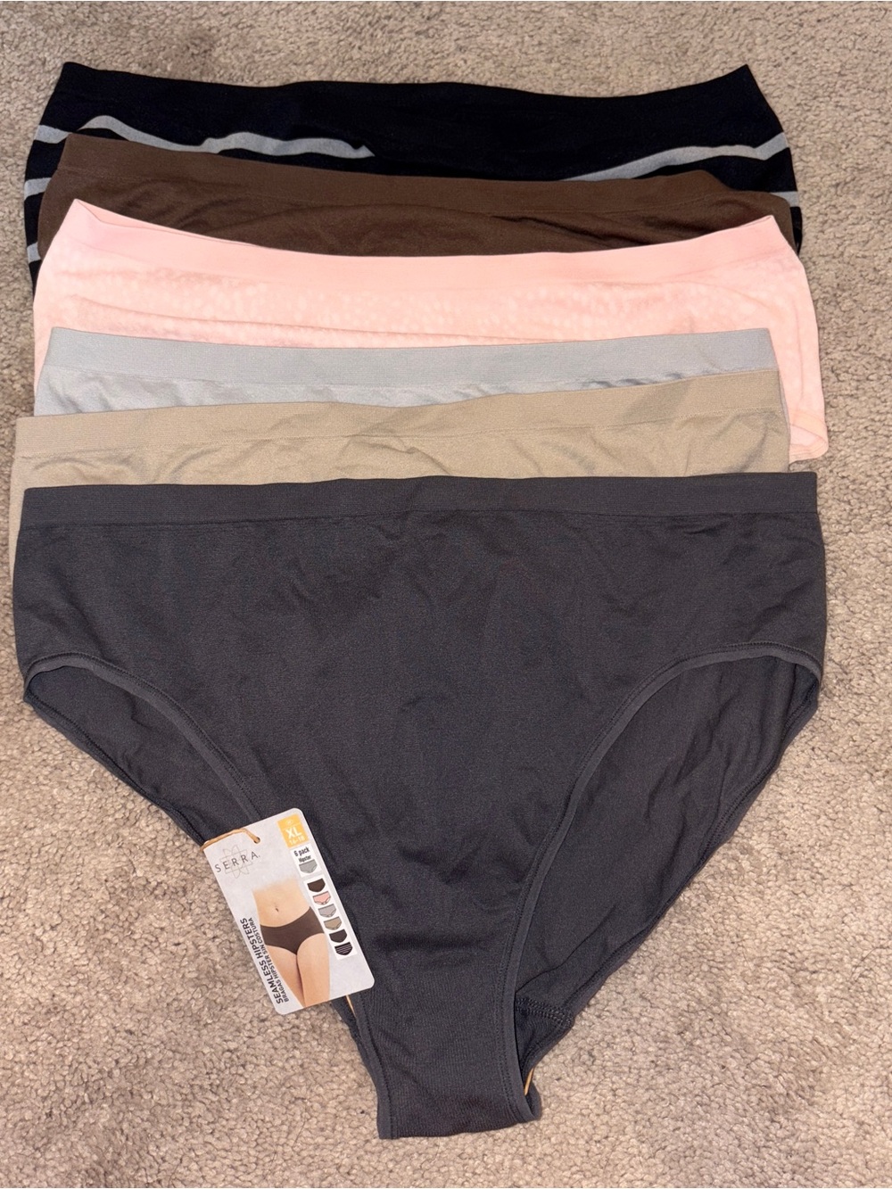 NWT Serra Women's 6-Pack Stretch Briefs Black, Brown, Pink, Gray, Tan, Charcoal